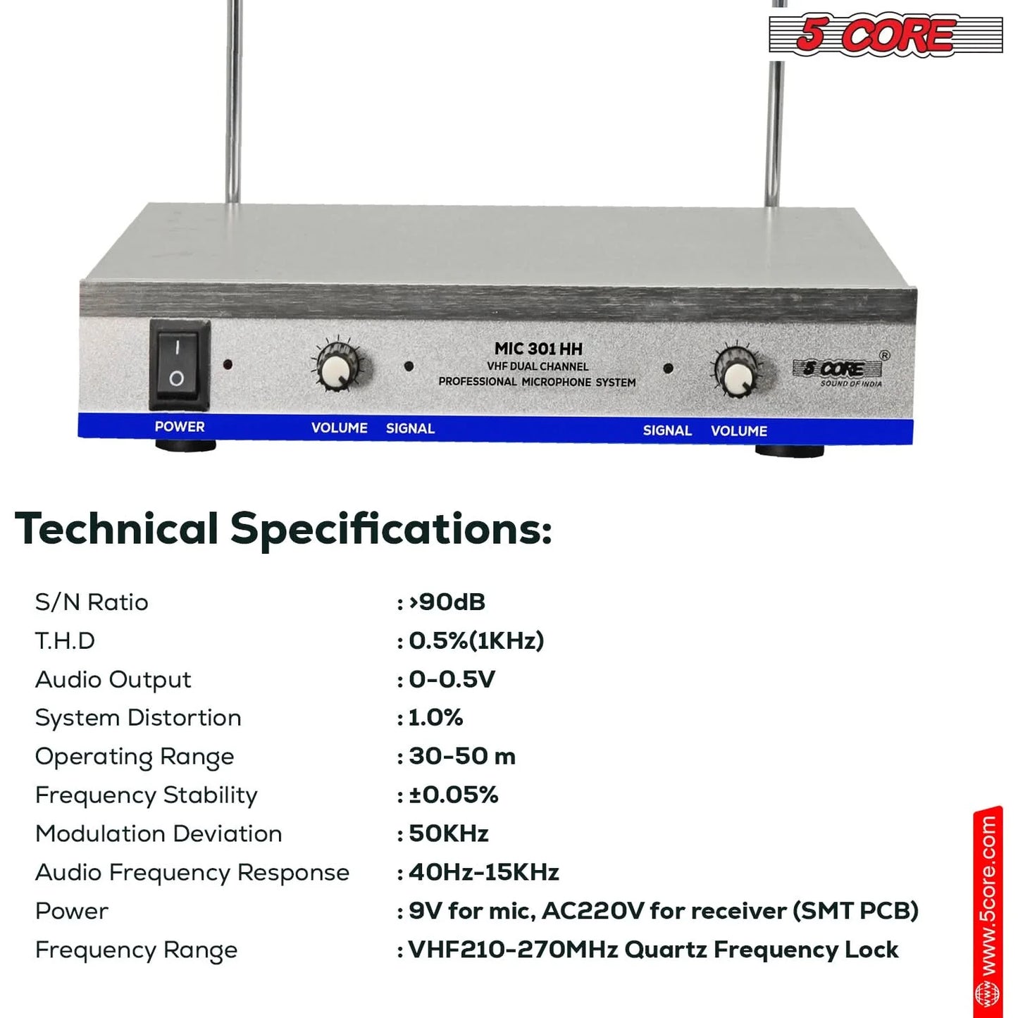 5Core Wireless Microphone System with 2 Headsets and Receiver, 165ft Range