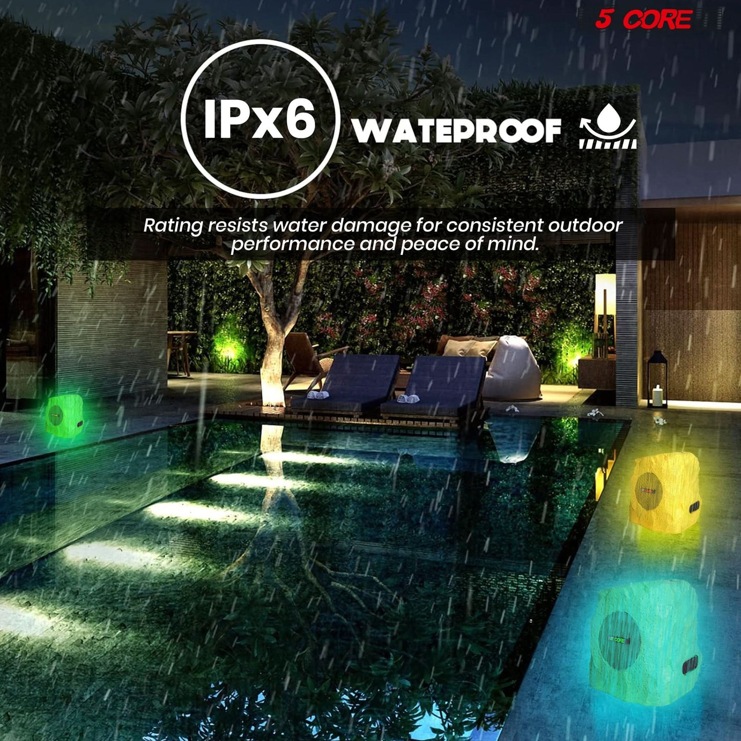 5Core Bluetooth Outdoor Wireless Rock Speakers - Waterproof, Linkable TWS Garden Speaker, Brown (Single Unit)