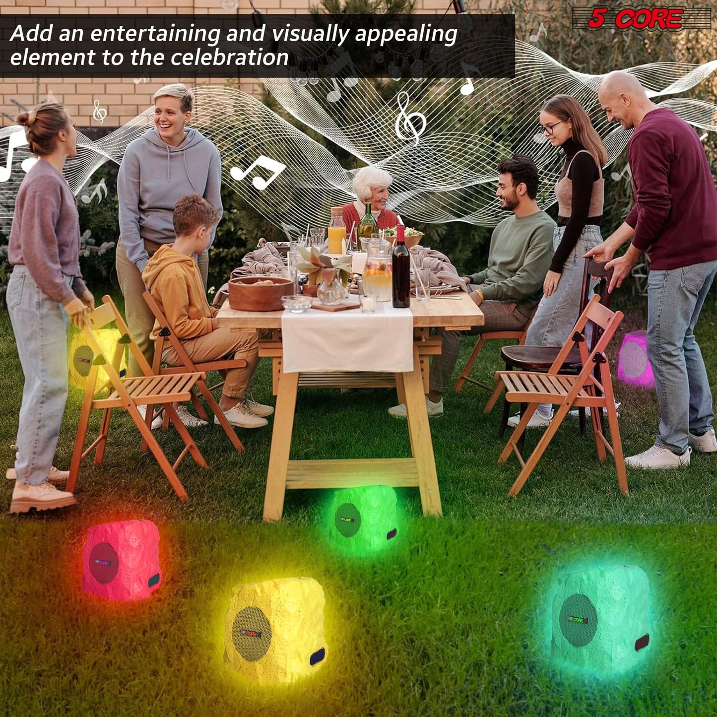 5Core Bluetooth Outdoor Wireless Rock Speakers - Waterproof, Linkable TWS Garden Speaker, Brown (Single Unit)