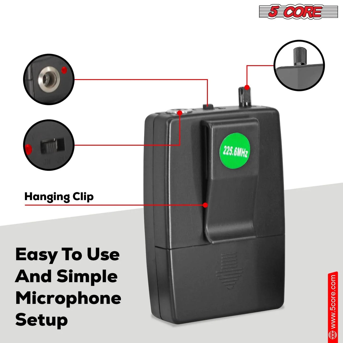 5Core Wireless Microphone System with 2 Headsets and Receiver, 165ft Range