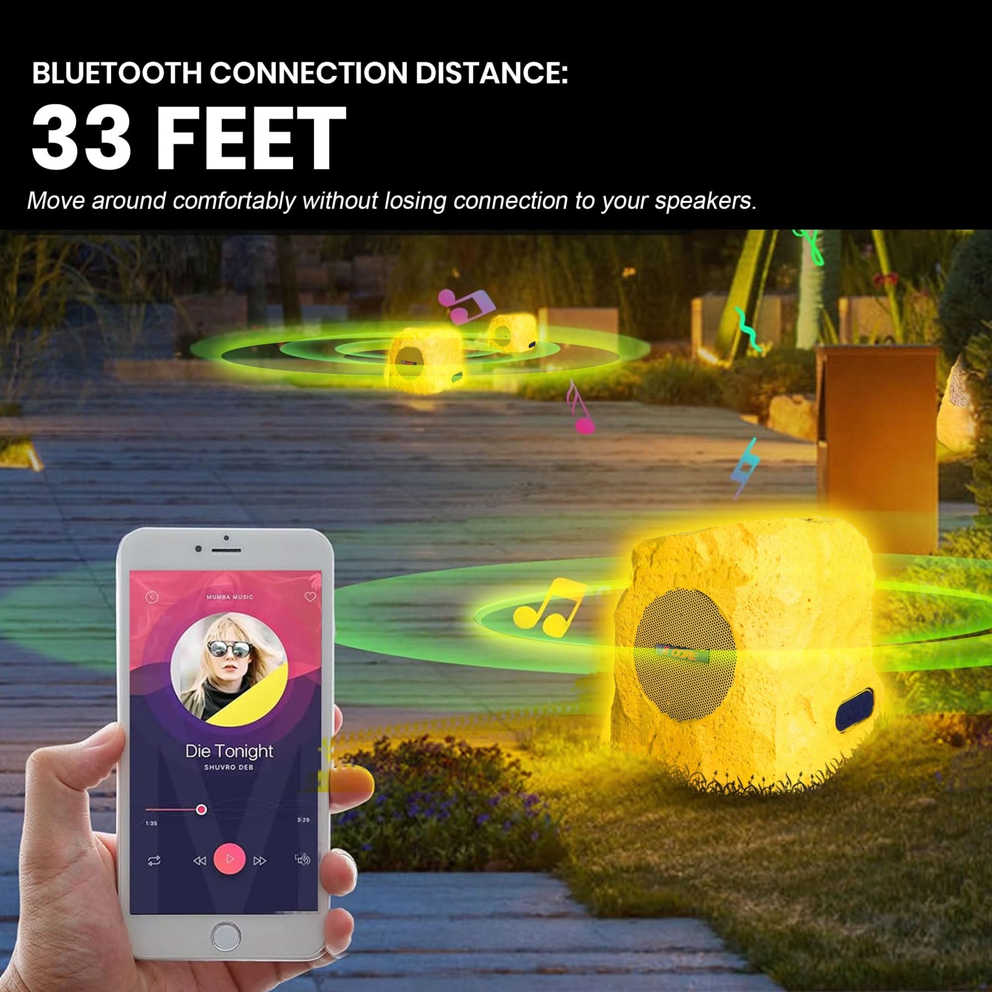 5Core Bluetooth Outdoor Wireless Rock Speakers - Waterproof, Linkable TWS Garden Speaker, Brown (Single Unit)