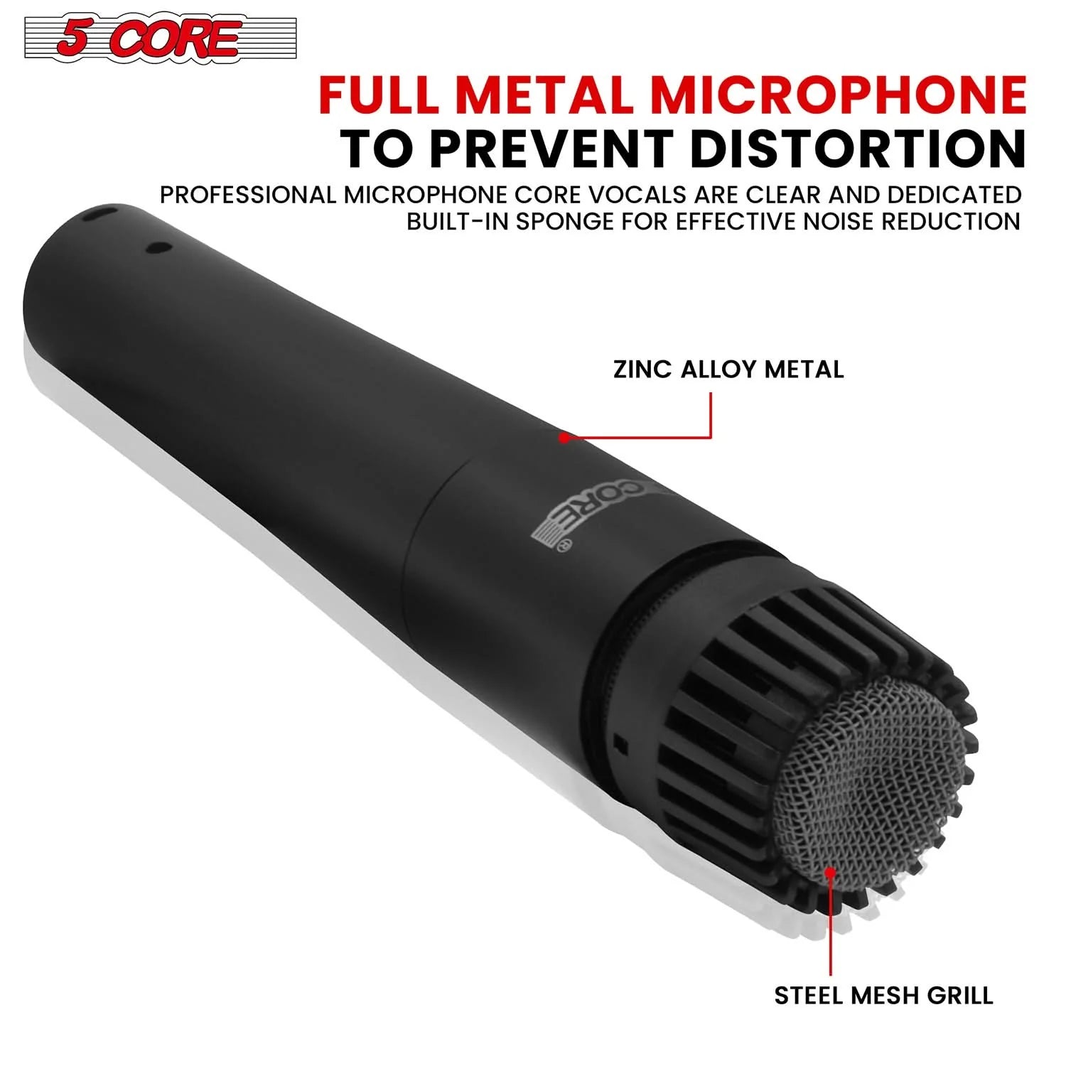 5Core Professional 9-Piece Drum Microphone Kit - Dynamic Mics for Kick, Bass Drum, and Snare - Black