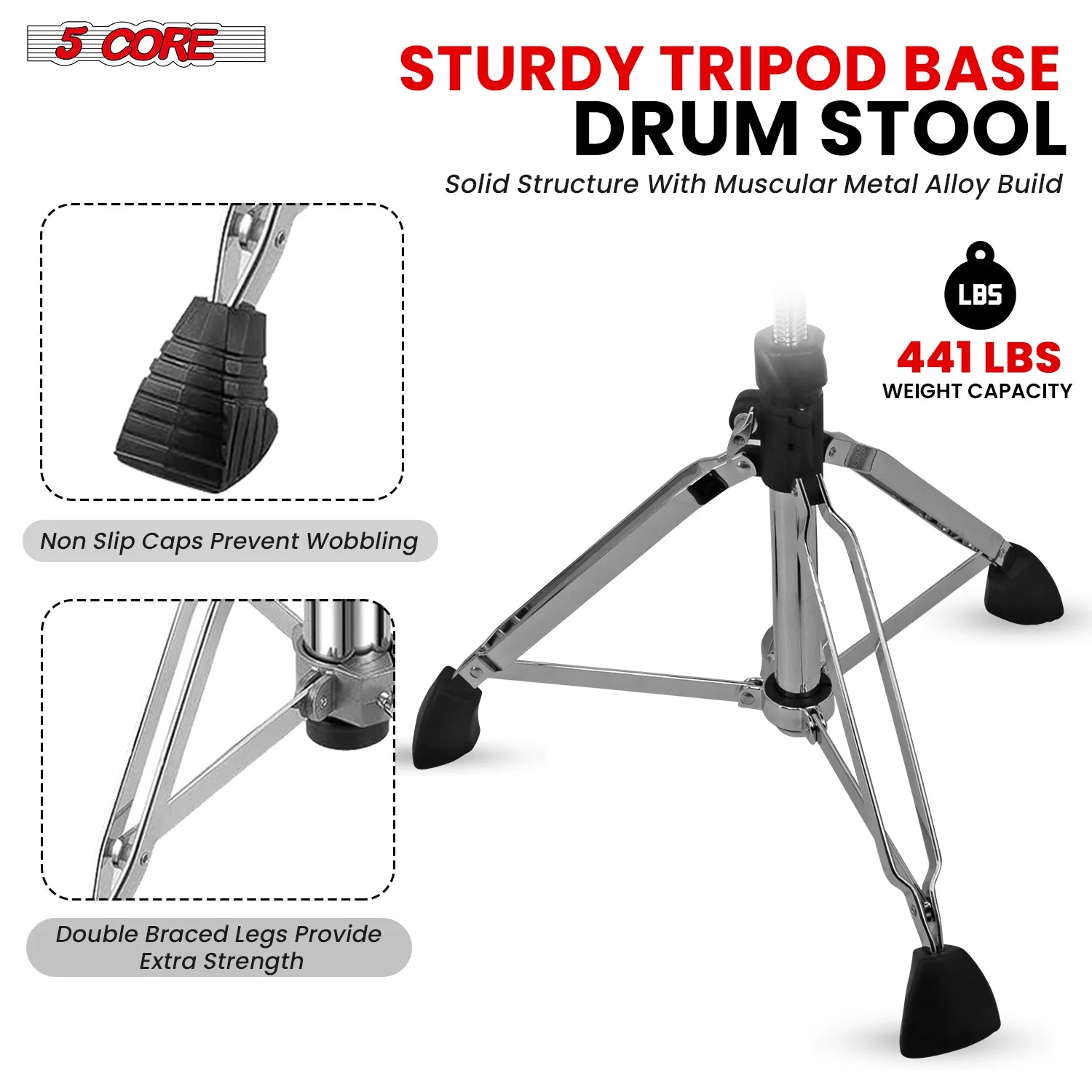 5Core Padded Drum Throne with Backrest - Adjustable Guitar Stool for Adults and Children