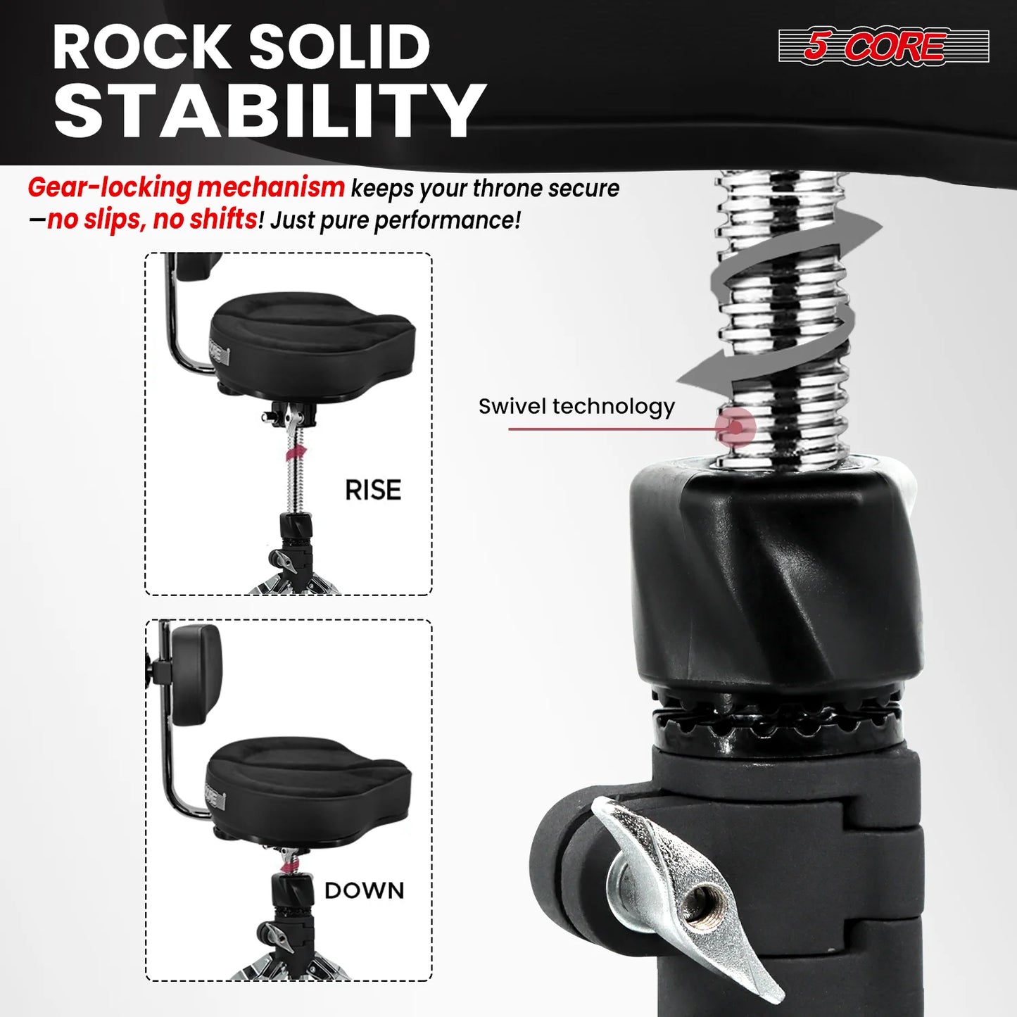 5Core Padded Drum Throne with Backrest - Adjustable Guitar Stool for Adults and Children