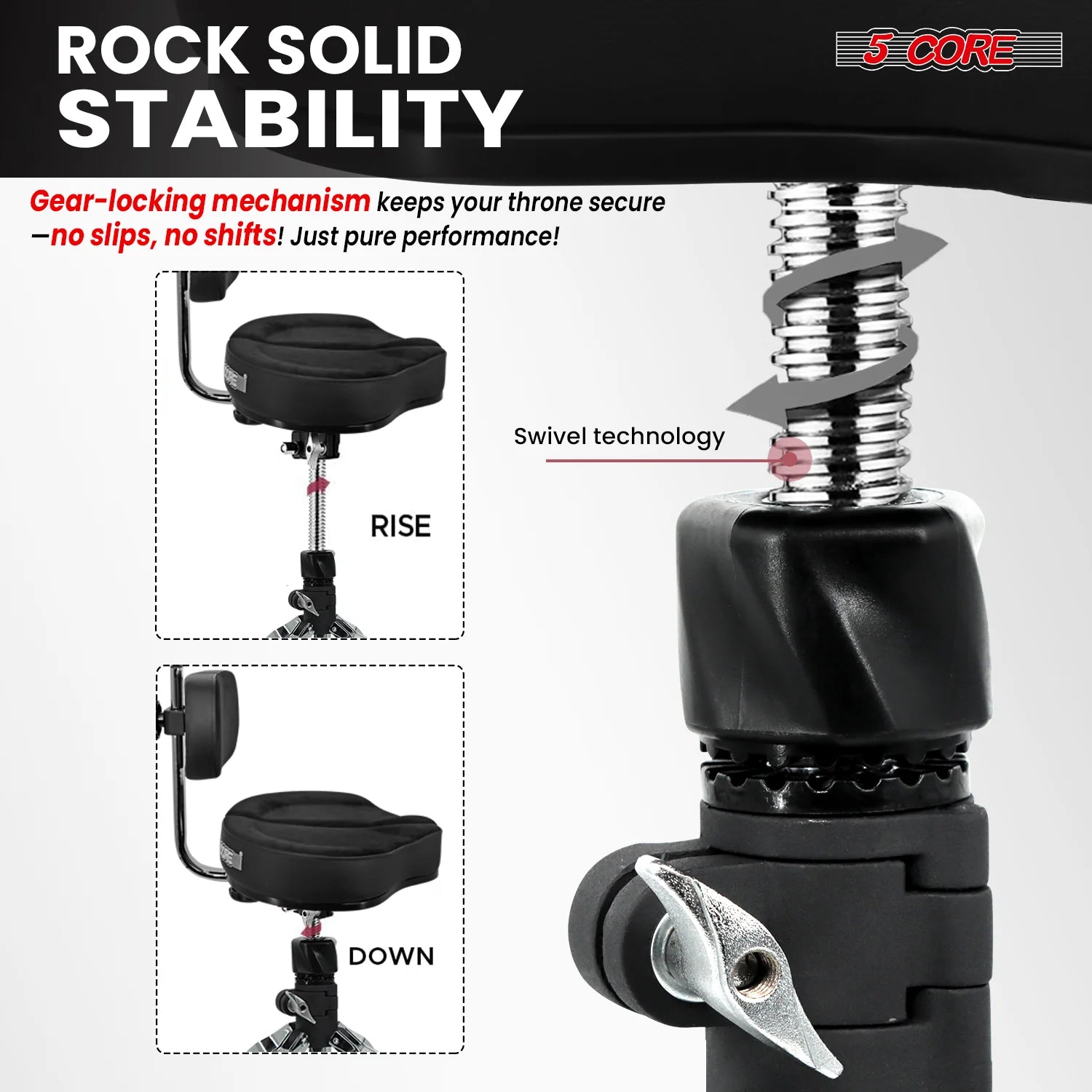5Core Padded Drum Throne with Backrest - Adjustable Guitar Stool for Adults and Children