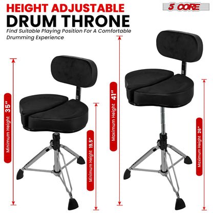 5Core Padded Drum Throne with Backrest - Adjustable Guitar Stool for Adults and Children