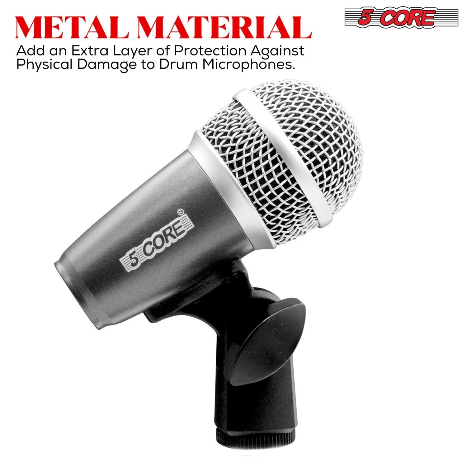 5Core Professional 9-Piece Drum Microphone Kit - Dynamic Mics for Kick, Bass Drum, and Snare - Black