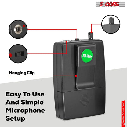 5Core Wireless Microphone System with 2 Headsets and Receiver, 165ft Range
